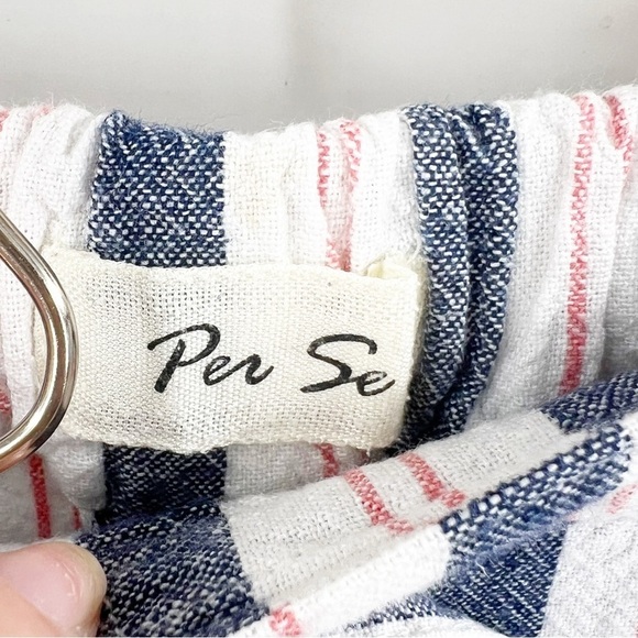 ✅ PER SE LINEN BLEND CROPPED WIDE LEG STRIPED PANTS SIZE MEDIUM WITH POCKETS - Picture 7 of 7